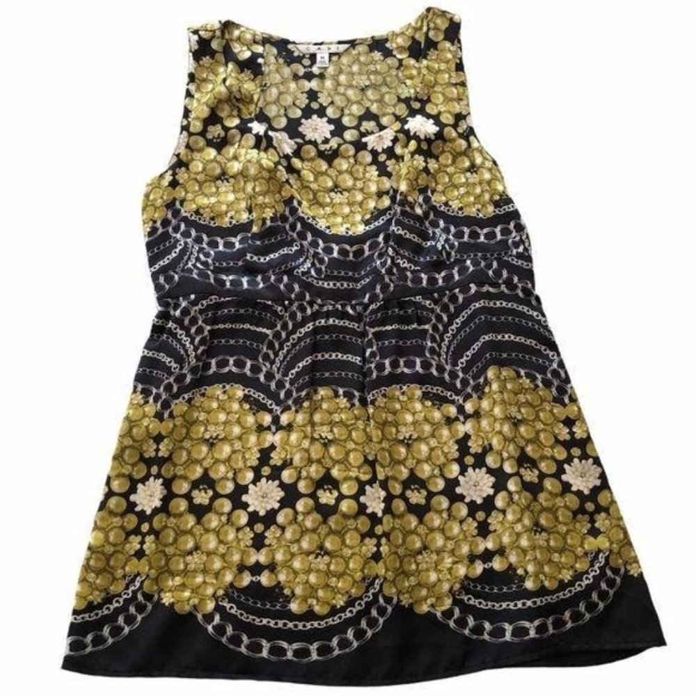 Cabi Silk Chain Link Floral Fit and Flare Top Size Medium